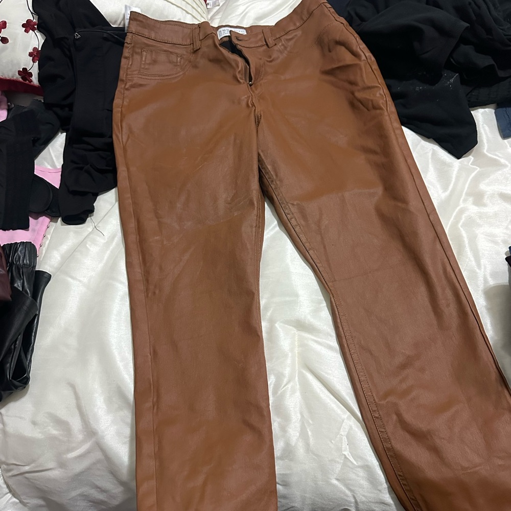 Denim&Co Tan Leather Pants